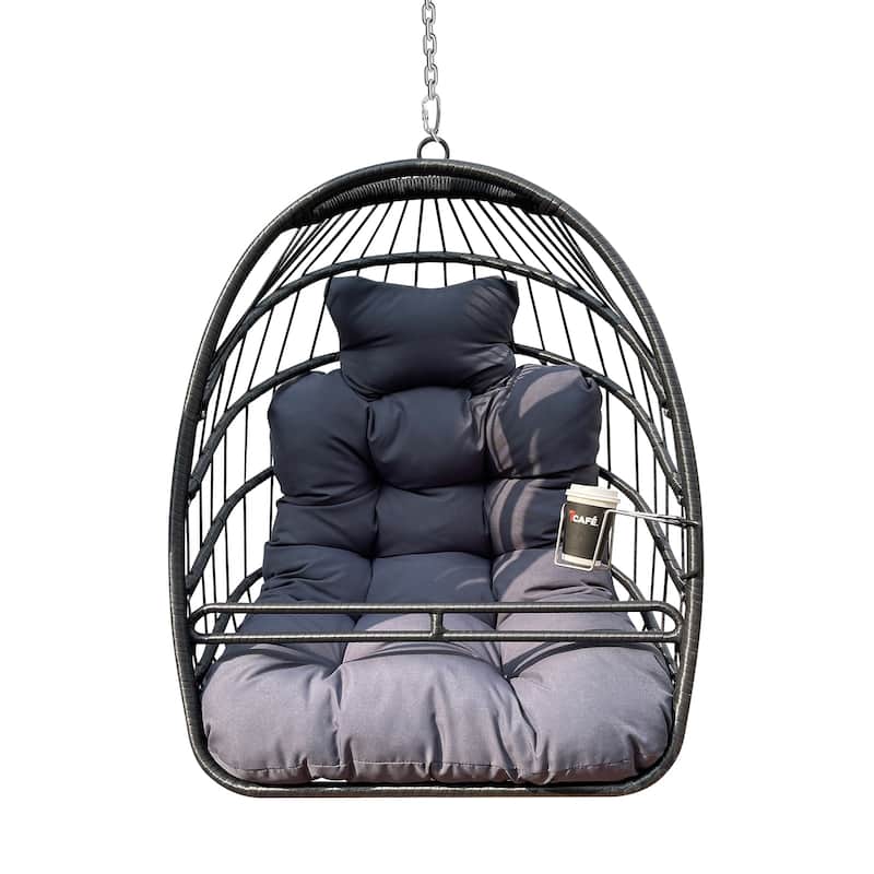 Swing Hammock Egg Basket Chairs Without Stand, UV Resistant Cushion Hanging Chair, 350lbs Capacity for Patio, Porch, Balcony