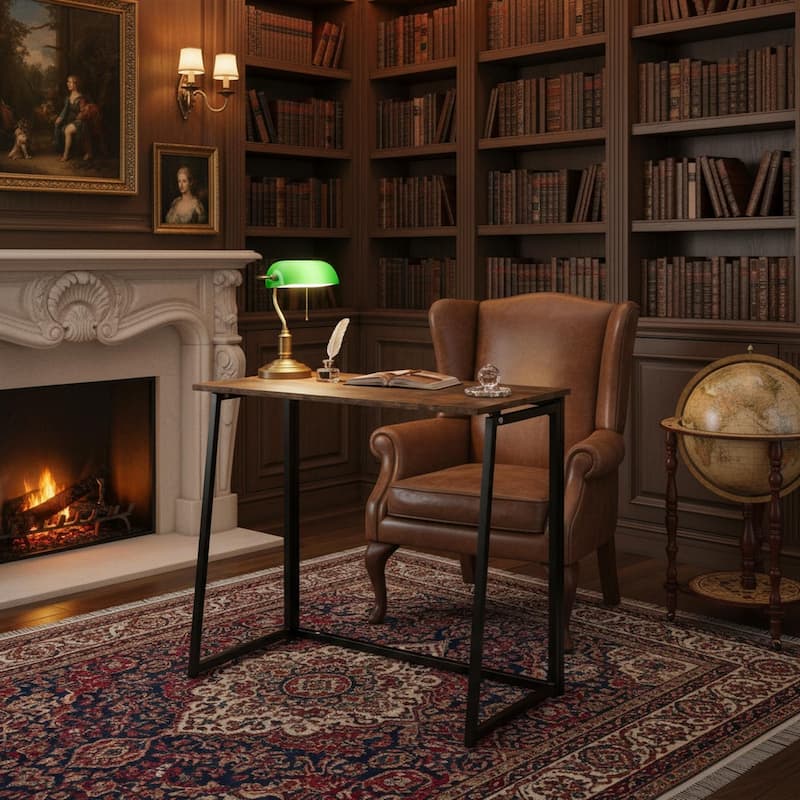 Homylin 31.5-Inch Folding Writing Desk, Space-Saving Computer & Study Table with Metal Frame