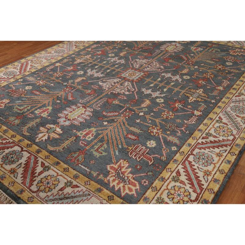 Oushak Indian Area Rug Handmade Grey Wool Carpet - 7'11" x 10'0"