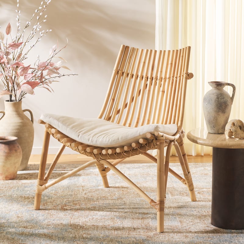 SAFAVIEH Eisley Boho Coastal Solid Wood Accent Chair with Cushion - 30"W x 31"D x 33"H