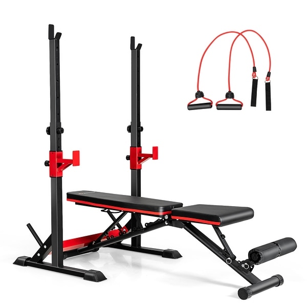 Goplus Adjustable Olympic Weight Bench Press Set with Barbell Rack