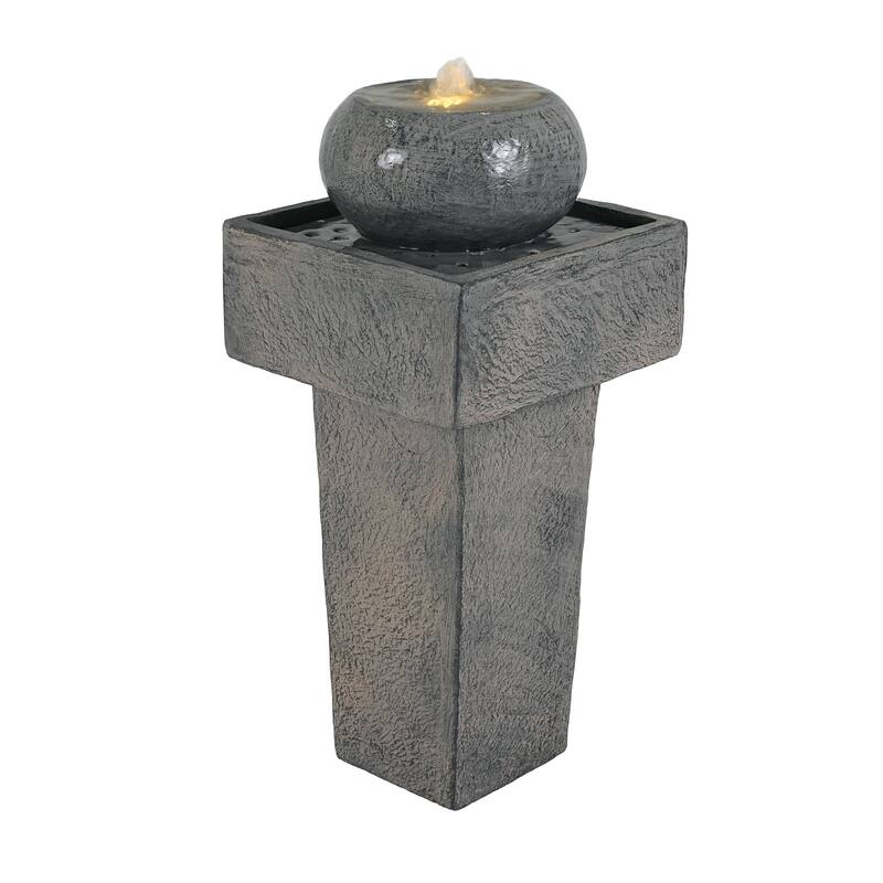 Christopher Knight Home - Aveline 25.59"H Minimalist Concrete Column Fountain LED-Lit Modern Outdoor Oasis