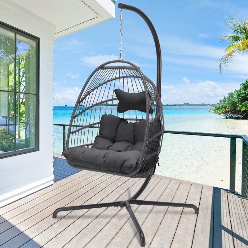 FINCATI Outdoor Oversized Luxury Hanging Egg Chair with Stand, 350 lbs Indoor Egg Swing Chair with Stand, Egg Chair Outdoor