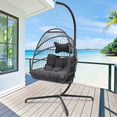 FINCATI Outdoor Oversized Luxury Hanging Egg Chair with Stand, 350 lbs Indoor Egg Swing Chair with Stand, Egg Chair Outdoor