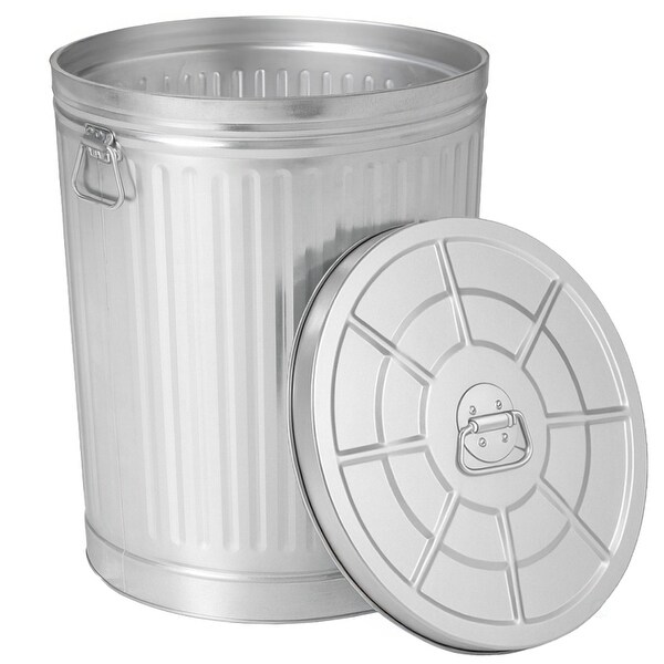 Indoor/Outdoor Galvanized Steel Trash Can with Lid, Round - On