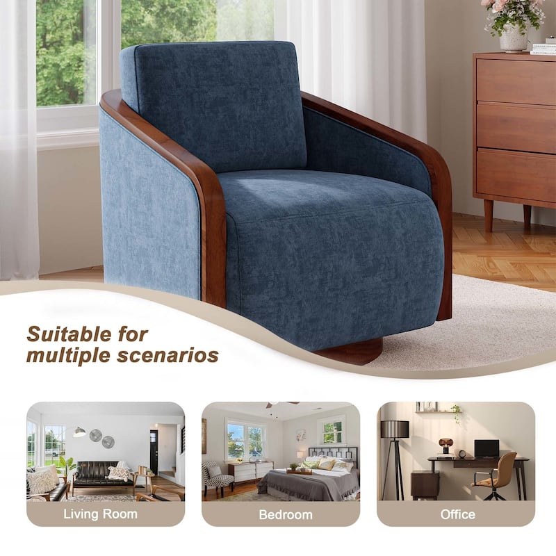 Chenille Modern 360°Swivel Barrel Chair Round Base