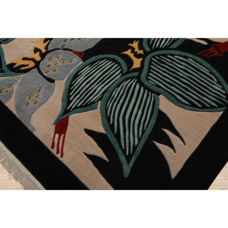 8'8''x11'8'' Hand Knotted Wool Ivory Tibetan Art Deco Plush Pile Rug - 8' 8'' x 11' 8''