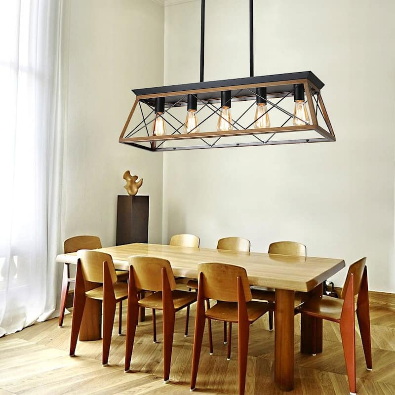 Farmhouse Restaurant 5-Light Metal Rectangular Chandelier
