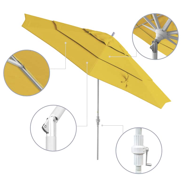 California Umbrella 11' Rd. Aluminum Market Umbrella, Crank Lift, Collar Tilt, Dbl Wind Vent, White Finish, Olefin Fabric