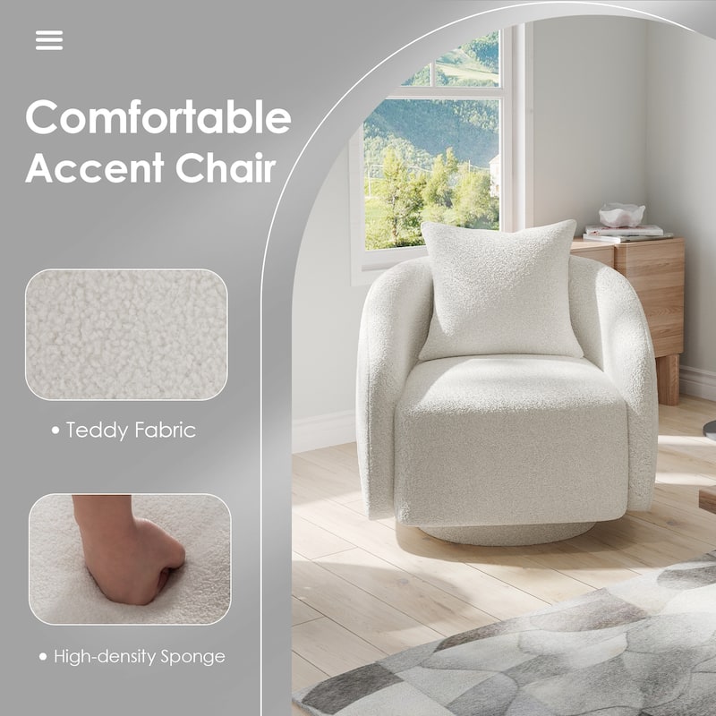 Swivel Accent Chair, Barrel Armchair with Back Pillow & Wood Frame for Living Room, Bedroom, Office