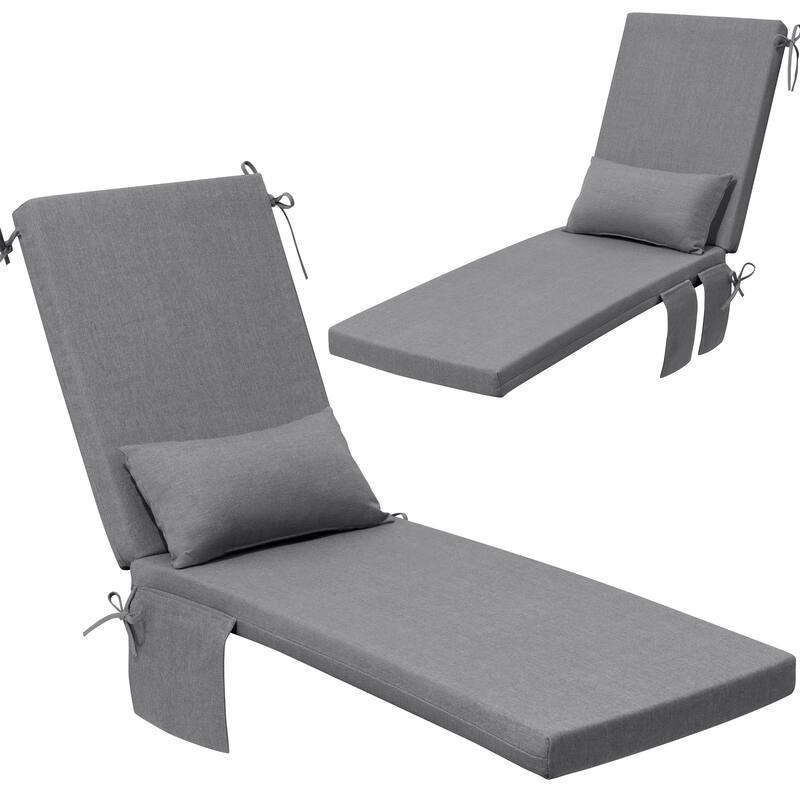 Outdoor Patio Chaise Lounge Chair Seat Cushions with Pillow - 72 inches long  - Black&White - 2PC
