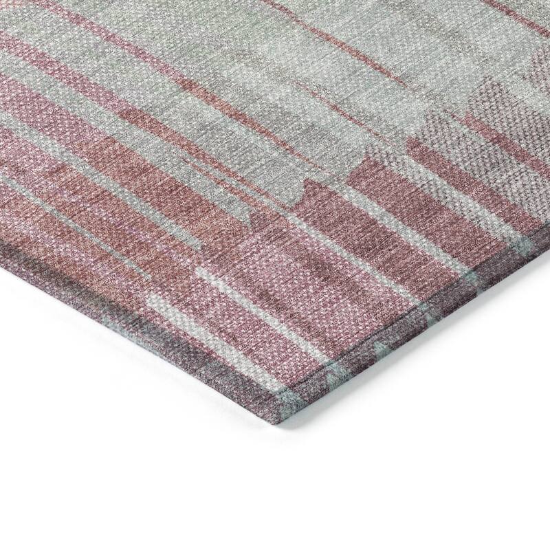 Machine Washable Indoor/ Outdoor Casual Stripe Chantille Rug