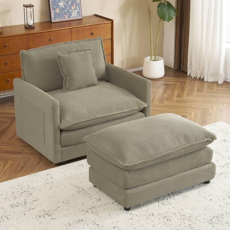 Roomfitters Compact L-Shape Sectional Sofa, Upholstered Corduroy Couch with Side Storage Pockets for Stylish Living Room