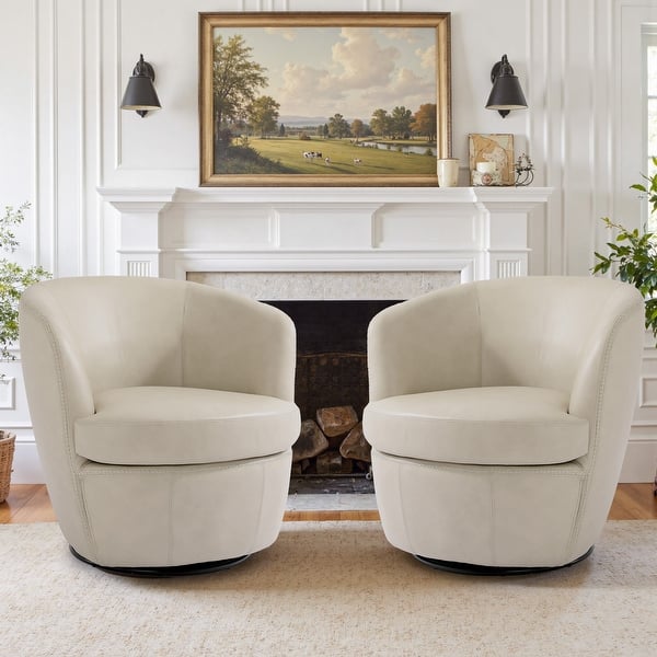 slide 2 of 58, 2 Set Faux Leather Club Swivel Barrel Accent Chair