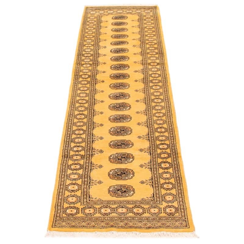 ECARPETGALLERY Hand-knotted Peshawar Bokhara Gold Wool Rug - 2'7 x 10'5