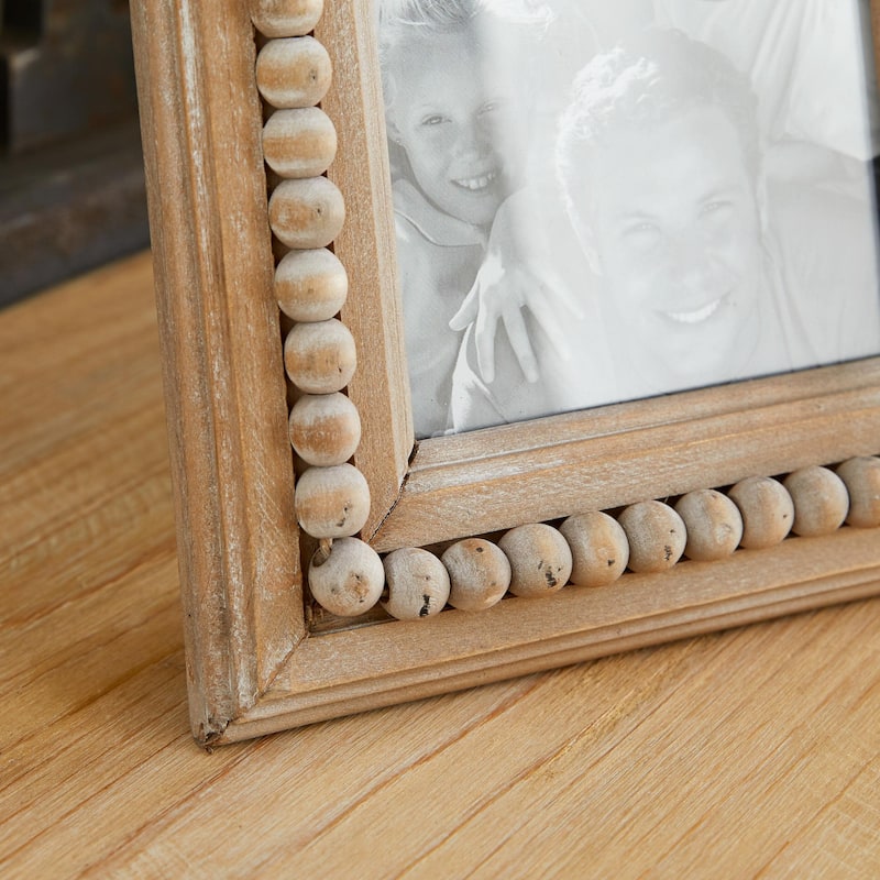 Wood Beaded 1 Slot Photo Frame - Light Brown - Roche River Decor