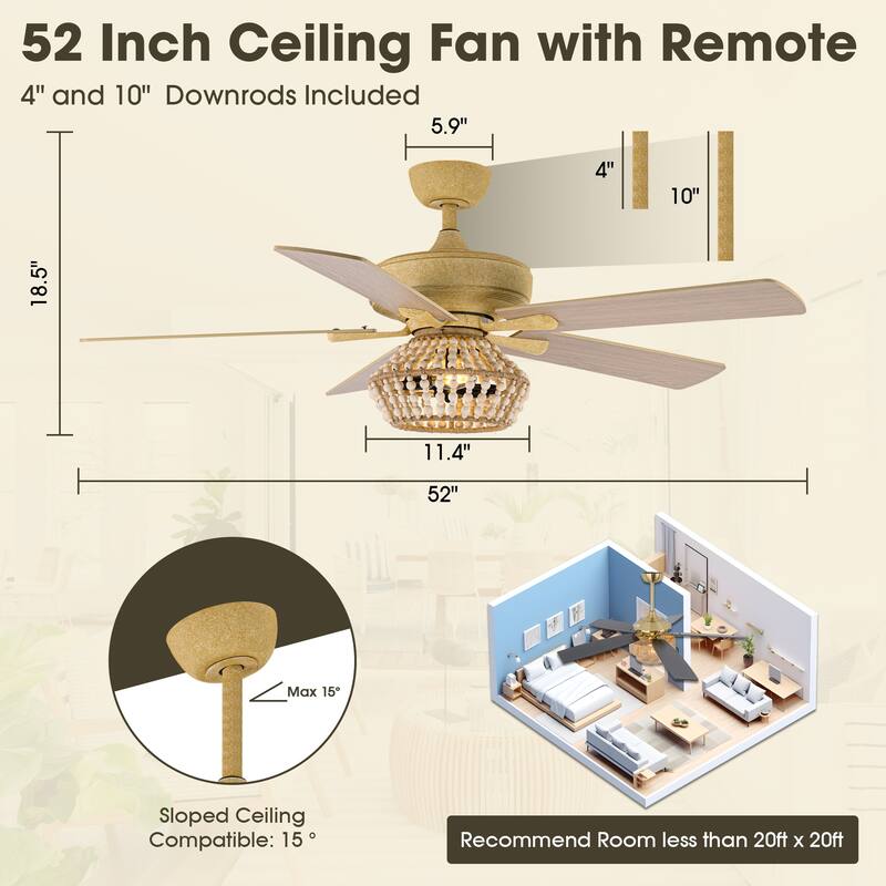 52-in Boho 5-Blade Sand Gold Reversible Cage Ceiling Fan with Remote and Light Kit - 52-in W