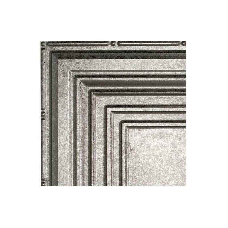 FASÄDE Traditional Style 3 Decorative Vinyl 2ft x 4ft Glue Up Ceiling Panel in Galvanized Steel (5 Pack) - 12in x 12in Sample - Galvanized Steel