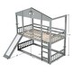 preview thumbnail 5 of 16, Twin Over Twin House Bunk Bed with Convertible Slide and Ladder, Detachable into Two Twin Beds - Fun Playhouse Design for Kids