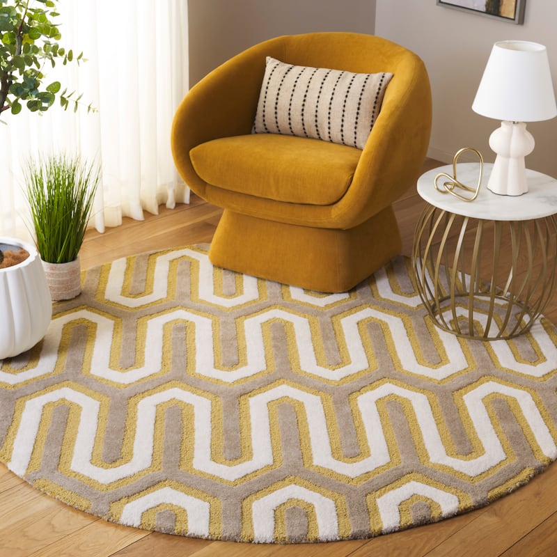 SAFAVIEH, Handmade Cambridge Faiza Modern Moroccan Wool Rug - 6' Round - Gold/Grey