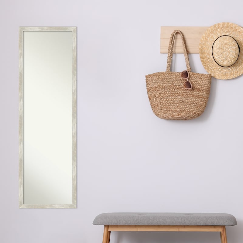 Non-Beveled Full Length On The Door Mirror - Crackled Metallic Frame - Crackled Metallic Narrow - Outer Size: 16 x 50 in