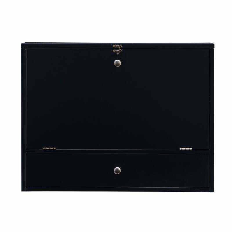 HomeRoots 26" Black Wood Wall Mounted Folding Floating Desk