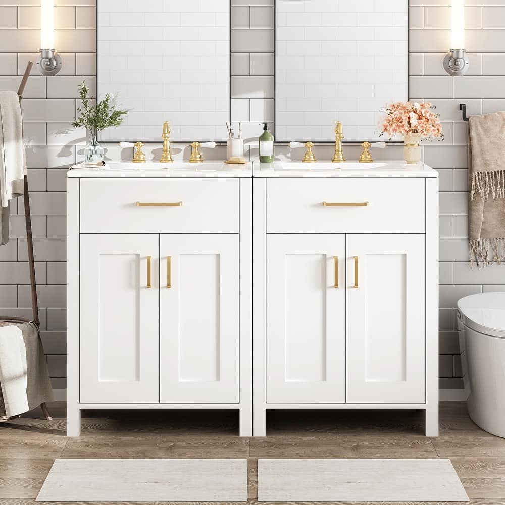 Roomfitters Modern 48" Bathroom Vanity with Ceramic Sink, Soft-Close Doors, Flip Drawer and Double-Layer Door Shelves