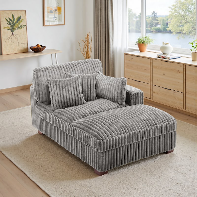 41" W Plush Corduroy Chaise Lounge with Pillows