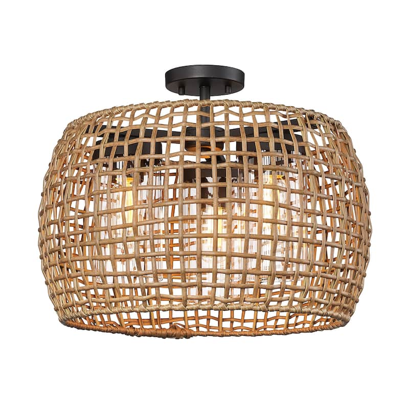 Golden Lighting 1067-OSF MAW Piper 3 Light 19" Wide Semi-Flush Drum - Natural Black