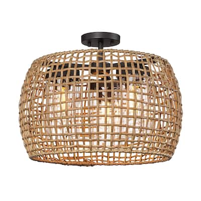 Golden Lighting 1067-OSF MAW Piper 3 Light 19" Wide Semi-Flush Drum