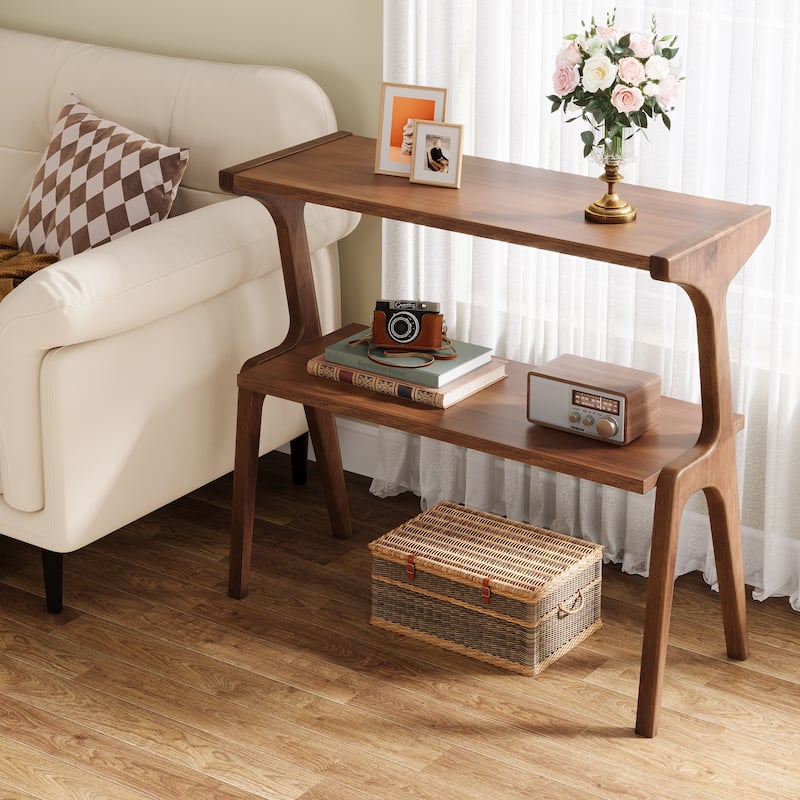 Narrow End Table for Living Room, 2-Tier Slim Sofa Side Table (Set of 2)