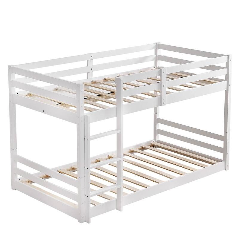 FCH White Twin Solid Wood Bunk Bed with Ladder