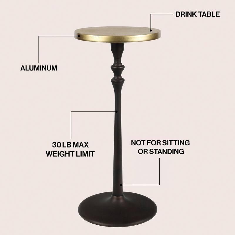 Lulu 19.5" Classic Pedestal Round Metal Drink Table and Decorative End Table, By JONATHAN Y