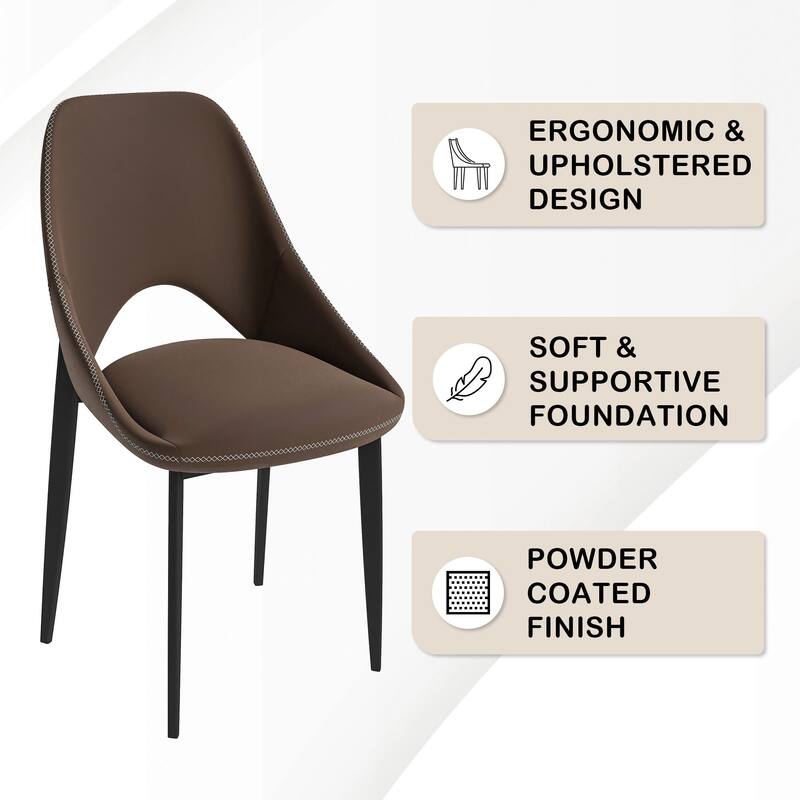Amalfi Mid-Century Modern Upholstered Dining Chair - Open Back Side Chair with Metal Legs for Kitchen, Dining Room & Living Room