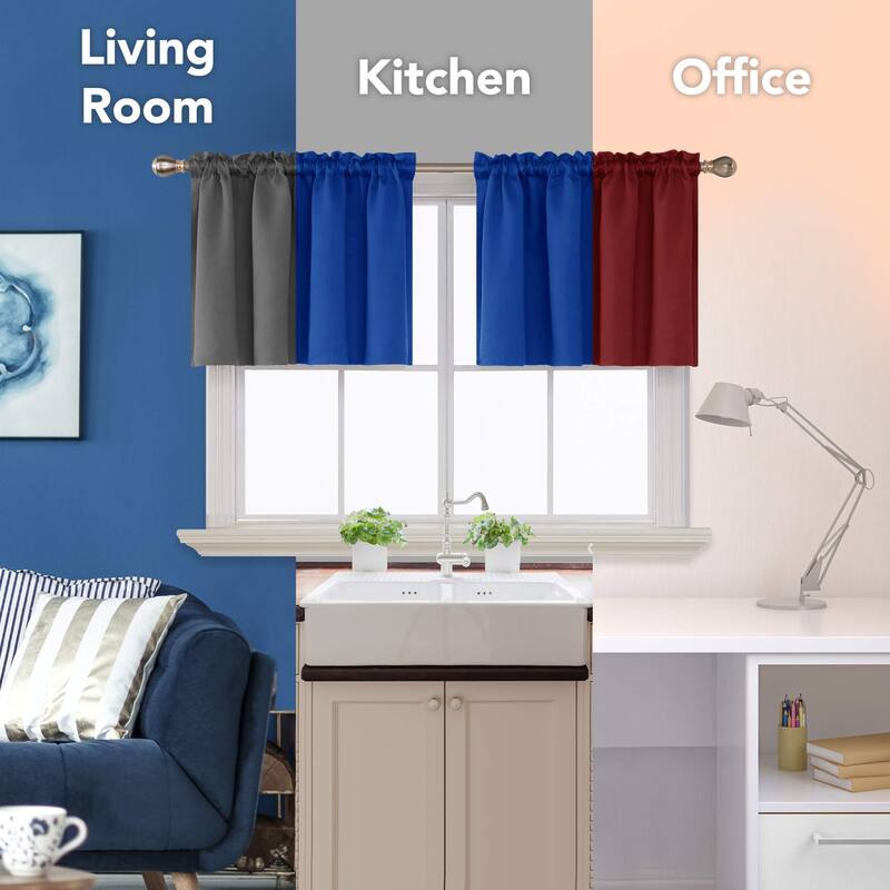 Rod Pocket Solid Window Valance for Kitchen (2 Panels)