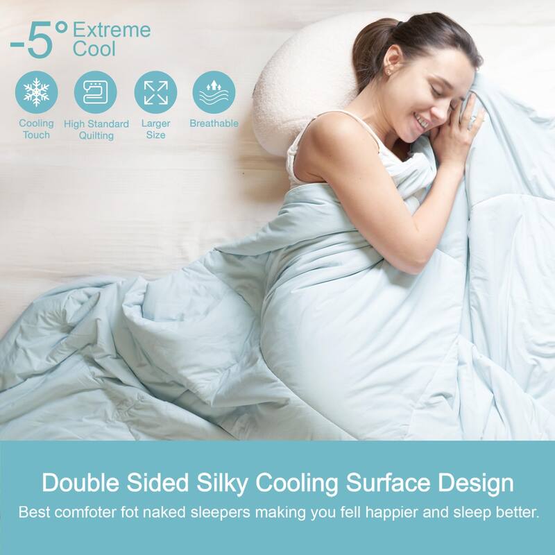 Dual-Sided Cooling Comforter Queen, Lightweight Cooling Blanket, Breathable Silk Smooth Summer Comforter for Hot Sleepers