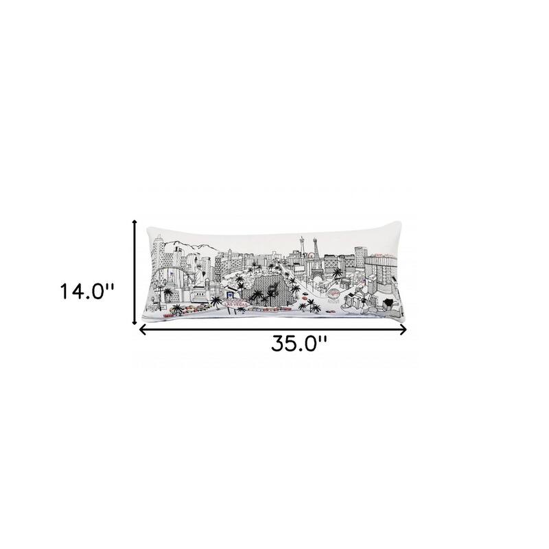 HomeRoots 35" White as Vegas Daylight Skyline Lumbar Decorative Pillow