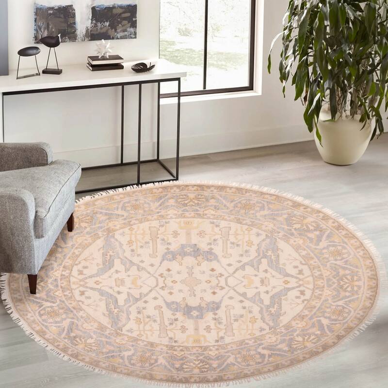 ECARPETGALLERY Hand-knotted Royal Oushak Ivory Wool Rug - 8'1 x 7'10