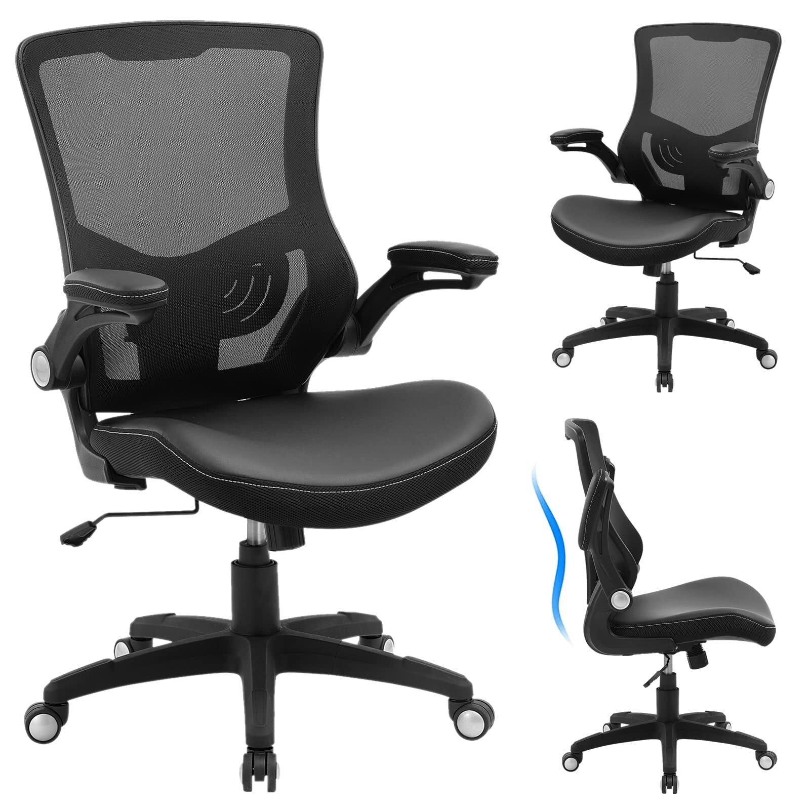 Home Office Chair Mesh Desk Chair Computer Chair with Lumbar Support Flip  Up Arms Ergonomic Chair Adjustable Swivel Rolling Executive Mid Back Task