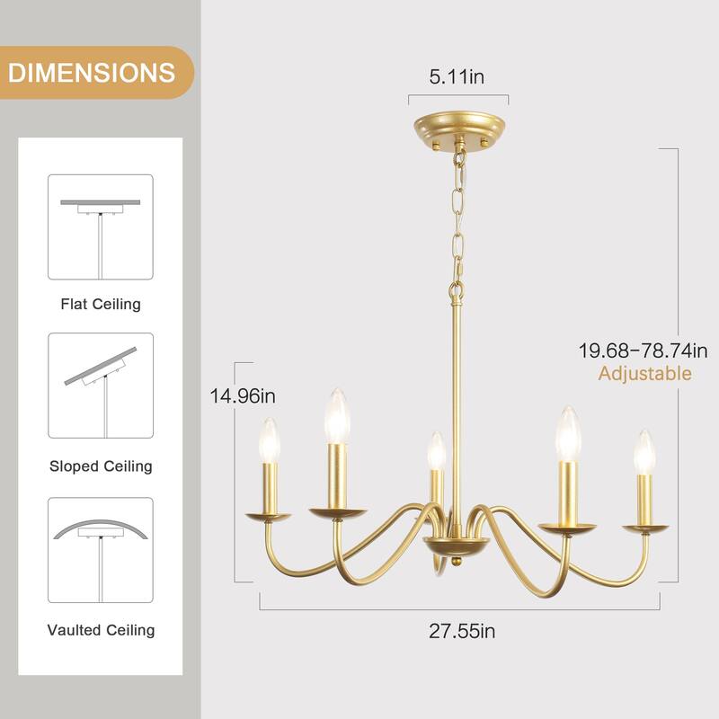 5-Light Rustic Farmhouse Candle Chandelier for Bedroom, Kitchen, Living Room and Foyer