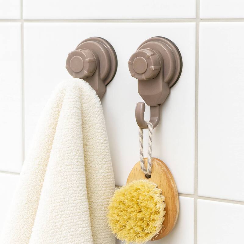 Set of 2 Strong Hold Vacuum Suction Cup Hooks for Shower - Beige
