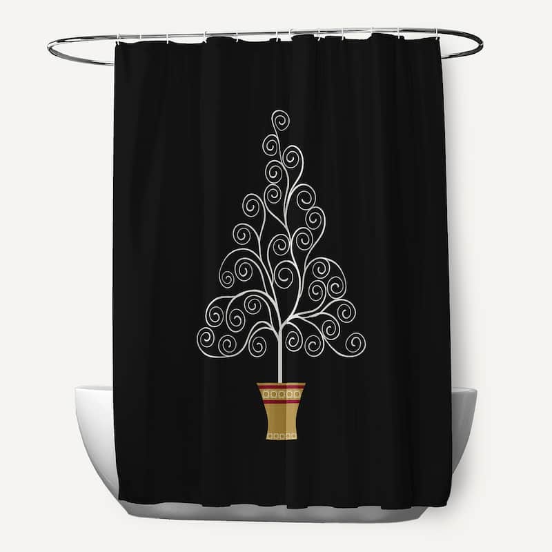 Filigree Tree Holiday Print Shower Curtain - Black