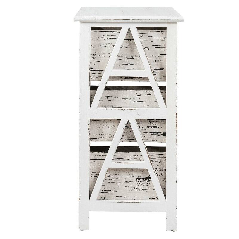 Vintage Wood Frame End Table Chest with 3 Fabric Drawers - 16" x 12" x 24.5" (L x W x H)