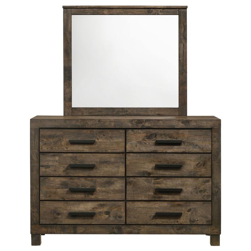 Frio 2pc Wide Dresser and Mirror Set, 8 Drawers, Golden Brown Wood