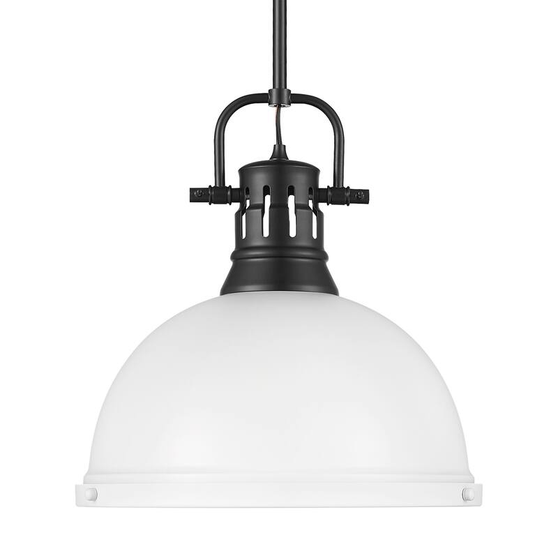 Yep by Golden Lighting Duncan 1-light 14in Rod Hung Pendant in Matte Black and Matte White shade