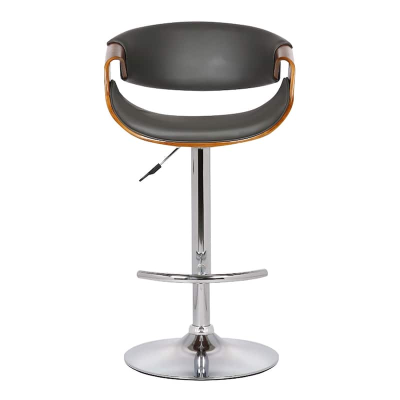 Grey Fabric Adjustable Height Bar Chair with Arms and Chrome Wood Frame - 21” x 21” x 43” (D x W x H)