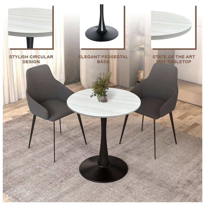 Bristol 27" Round Dining Table for 4, MDF Tabletop in Sleek Black Pedestal Base for Kitchen & Dining Room - 27.56"