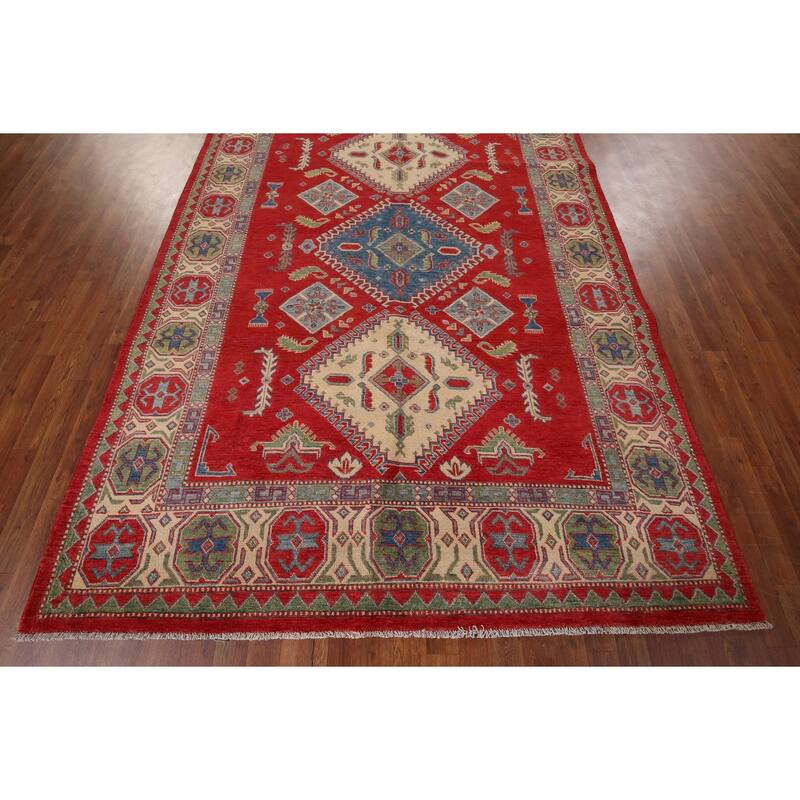 Geometric Kazak Oriental Rug Hand-Knotted Traditional Wool Carpet - 6'7" x 9'0"