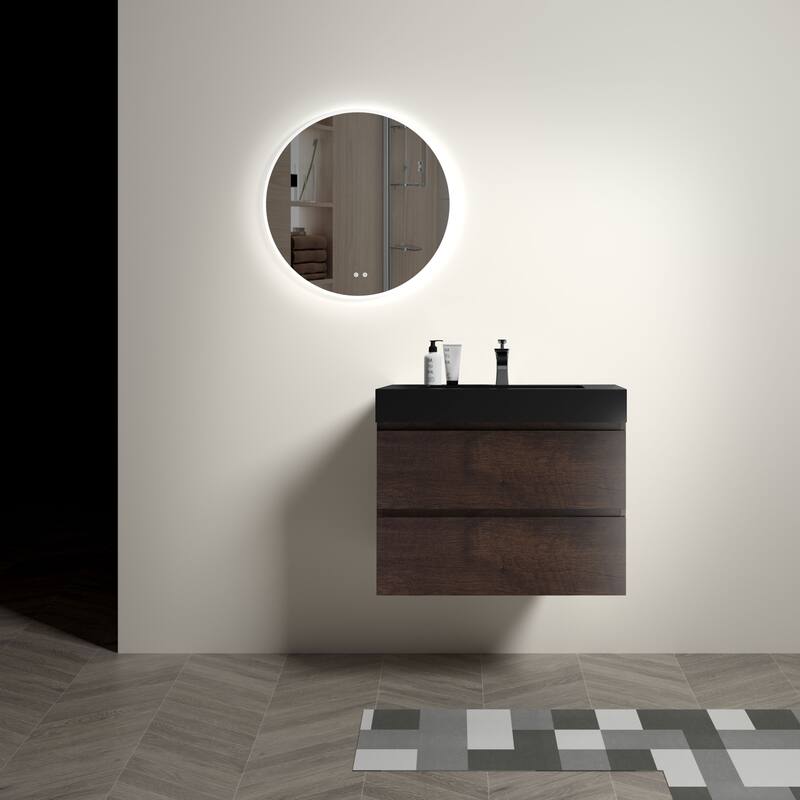 GDFStudio - Naomi Modern Floating Bathroom Vanity with Soft-Close Drawers and Pre-Assembled One-Piece Sink Basin
