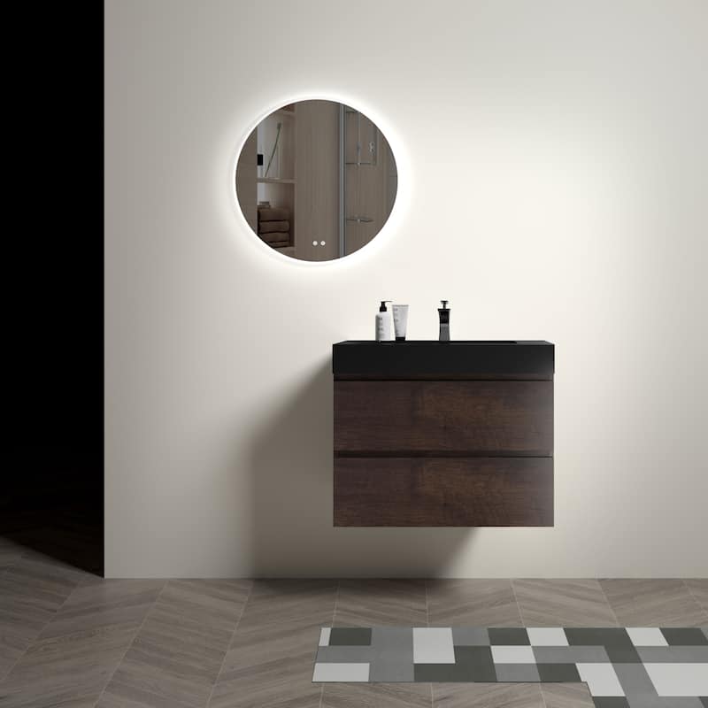 Modern Large Storage Wall Mounted Bathroom Vanity with One-Piece Sink Basin without Drain and Faucet